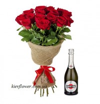 15 red roses and Martini Asti